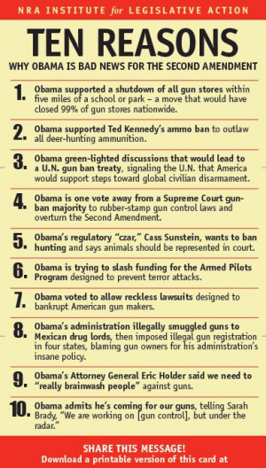 the nra s ten reasons why obama is bad news for the second amendment