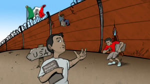 an illustration comparing crossing the border to the plight of Mexican ...
