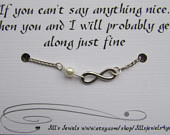 Funny Friendship Infinity Charm Bracelet with Pearl and Funny Quote Ca ...