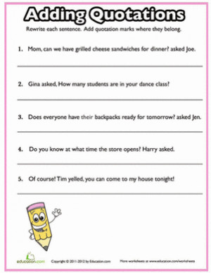 Fourth Grade Punctuation Worksheets: Quotation Marks Quiz #2