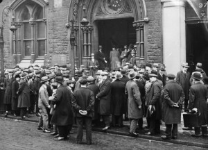 Mass unemployment in England during the 1920s.