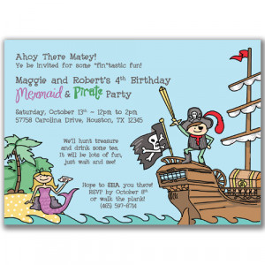 tropical mermaid and pirate princess printable party invitation jpg