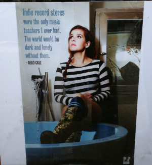 ... Case with a personal quote on her feelings about indie record stores