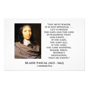 Blaise Pascal Gain Loss Wagering God Exists Quote Stationery Design
