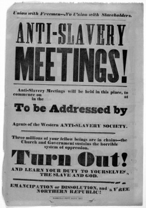 poster advertising a meeting for protesting the issue of slavery.