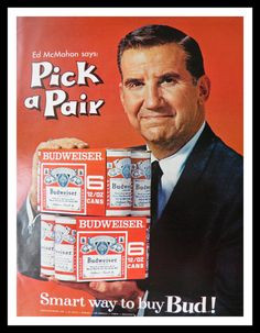 Vintage Budweiser Beer Ad with CELEBRITY Ed Mcmahon Tonight Show More