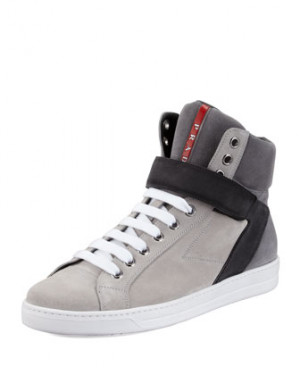 Prada Avenue Suede High-Top Sneaker, Gray Multi