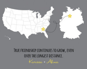 Best Friends Long Distance Map Prin t- friends forever gift, long ...