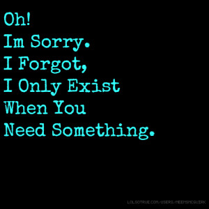 Oh! Im Sorry. I Forgot, I Only Exist When You Need Something.