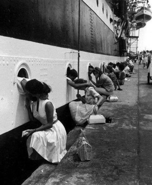 In 1963..Navy wives saying their goodbyes to their guys..♥♥