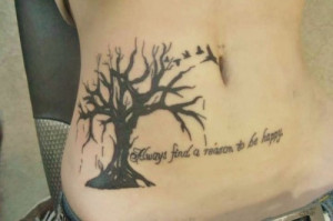 Tree and Quote Tattoo on the belly