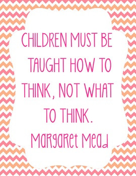 Education Quote Poster - Margaret Mead - Pink and Orange Chevron