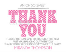 Pink Sweet 16 Thank You Card - Pink Quinceanera Thank You Card ...