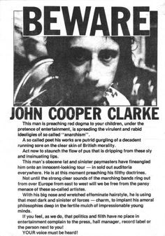 JOHN COOPER CLARKE FLYER 1978 – MANCHESTER DISTRICT MUSIC ARCHIVE