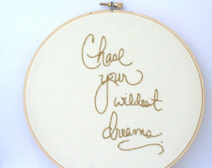 Gold hoop art / chase your wildest dreams / quote home decor / hand ...