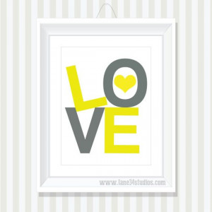 Yellow and Gray LOVE Letters Quote Digital Art by Lane34Party, $5.50 ...