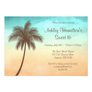 Tropical Beach Palm Tree Sweet 16 Invitations from Zazzle.com