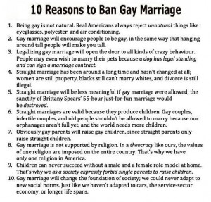 10 reasons to ban gay marriage.