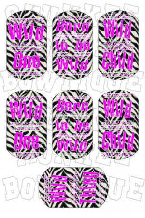 Pink girly sayings on zebra background dog tag image sheet