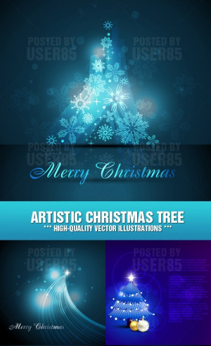 Abstract Winter Blue Background With Stars And Christmas Tree Vector