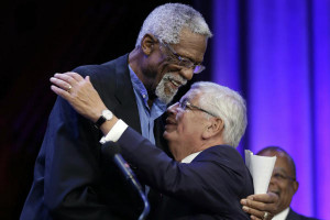 Bill Russell hugs NBA Commissioner David Stern during an award ...