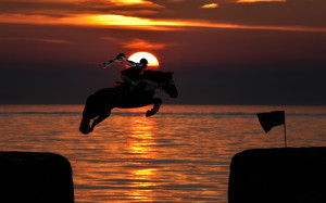 horses people sunset sunrise ocean sea wallpaper background