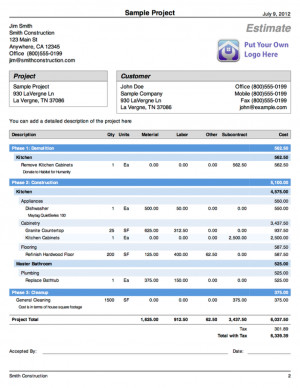 Free Roofing Estimate Template