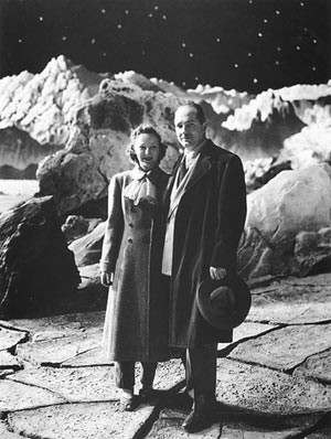 Robert Heinlein and his wife on the set of Destination Moon (1950)