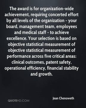 award is for organization-wide achievement, requiring concerted effort ...