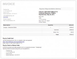 The invoice is created by FastSpring and usually looks like this:
