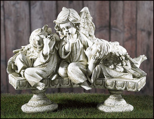 Three Angels on a Bench Garden Figurine