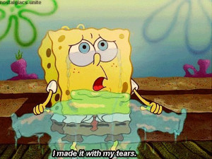 cute, spongebob, tears, text