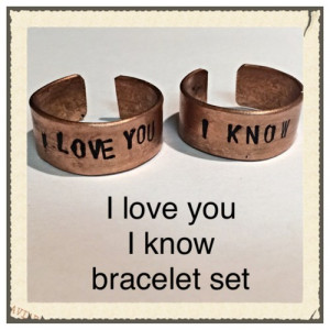 Star wars inspired quote, i love you / i know, copper ring set