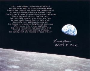 The wonderful High Flight poem signed on an 'Earthrise' photo by Frank ...