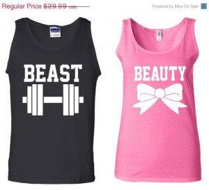 Beast & Beauty funny workout COUPLE TANKTOP super by awesomecustom, $ ...