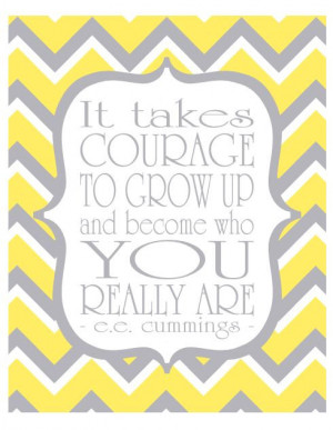 Yellow and Gray Wall Art Typography Print - It Takes Courage to Grow ...