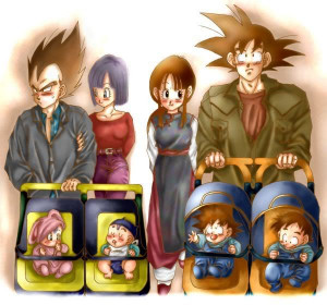 Vegeta's family and Goku's family Image