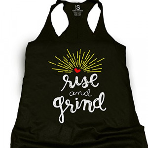 Glit-Z Women's Rise and Grind Workout Motivational Racerback Tank Top ...