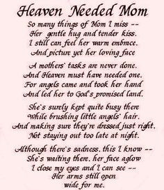 Mothers Day In Heaven Poem ... Miss you and love you always Mom ...