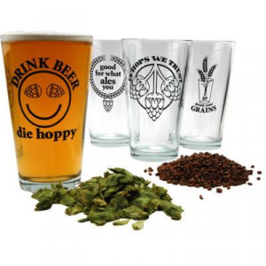 Funny Draft Beer Pint Glass Set - 4 Glasses Hops Hoppy - 1