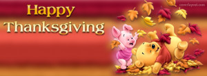 Pooh Bear Piglet Happy Thanksgiving Leafs Facebook Cover Layout