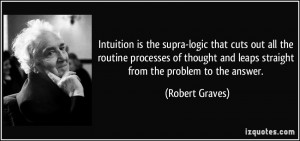 Intuition is the supra-logic that cuts out all the routine processes ...