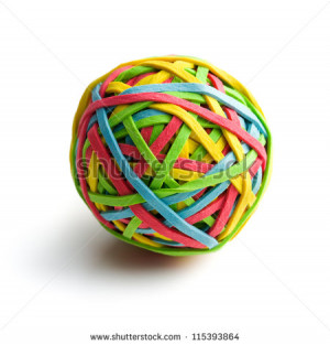 rubber band ball on white background - stock photo