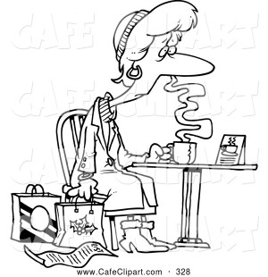 ... Cartoon Clip Art of a Sleepy Tired Christmas Shopper Drinking Coffee