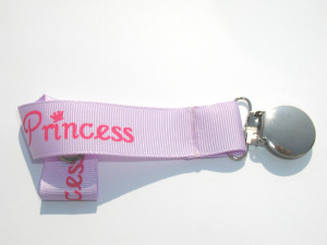 ... Pink on Purple Pacifier Holder-Princess Pink on Purple Pacifier Holder