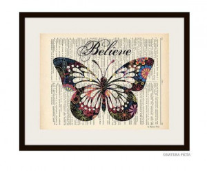 Believe colorful butterfly quote dictionary print by naturapicta, $7 ...