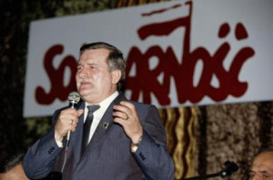 Lech Walesa during his presidential campaign. - (Photo by Georges De ...