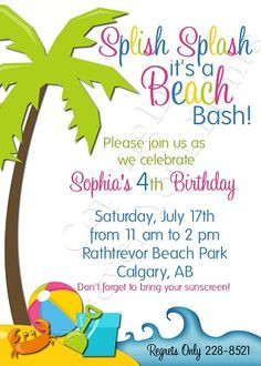 kids birthday party | party birthday invitation, beach party birthday ...