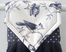 Birds and Roses Kitchen Hanging Han d Towel, Blue Toile Decor, Blue ...