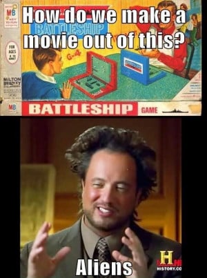 LOL haha meme Ancient Aliens landshark captioned battleships